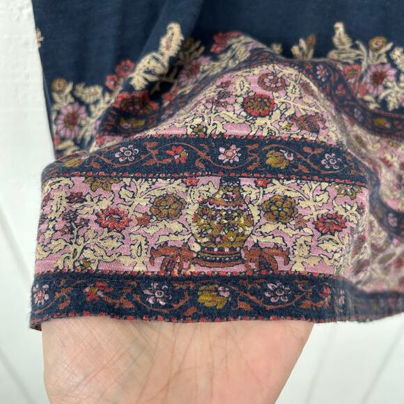 Lucky Brand Women Long Sleeve Floral Top Tshirt Blue Boho Cottage Fairy Size XS - Picture 2 of 8